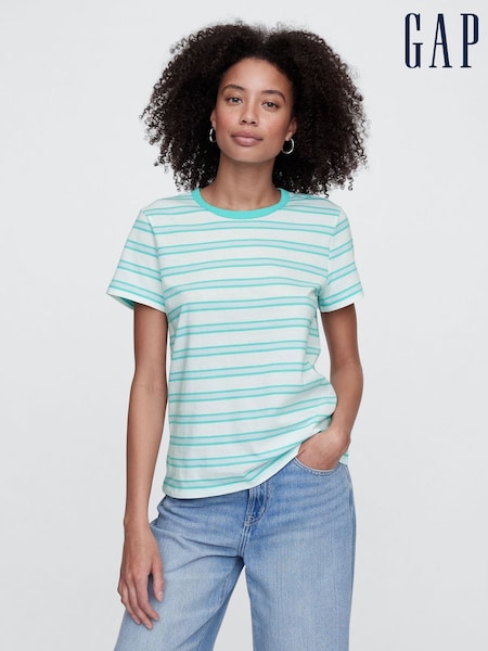 Gap Light Blue Stripe Favourite Crew Neck Short Sleeve T-Shirt (W24402) | £14