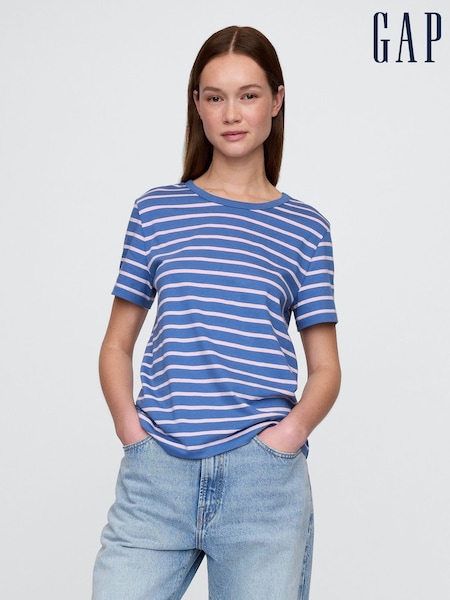 Gap Blue/White Stripe Crew Neck Vintage Short Sleeve T-Shirt (W24406) | £20