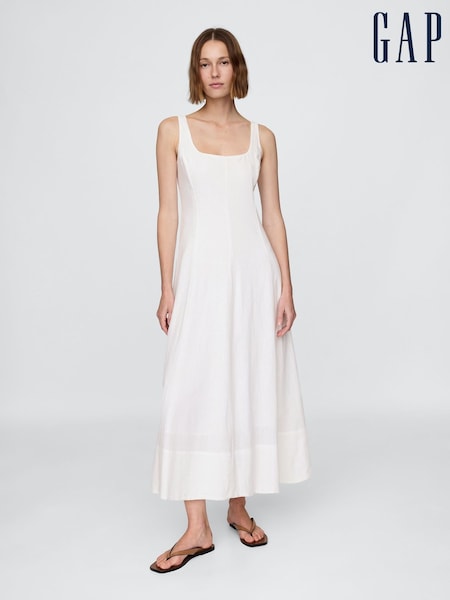 Gap White Linen-Blend Square-Neck Maxi Summer Dress (W24411) | £105