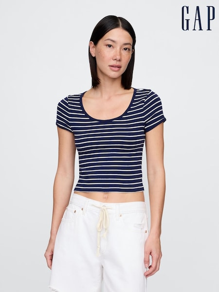 Gap Navy Stripe Modern Cropped Cap-Sleeve T-Shirt (W24421) | £20