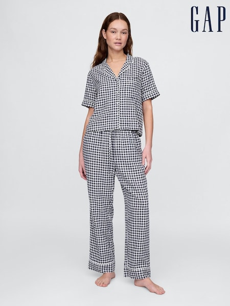 Gap Blue Gingham Trouser Linen Blend Pyjama Bottoms (W24424) | £35