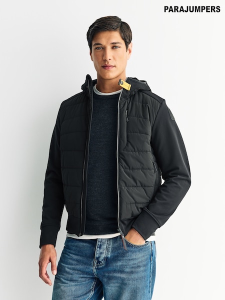 Parajumpers Manfred Fleece Nylon Hooded Black Jacket (W24431) | £460