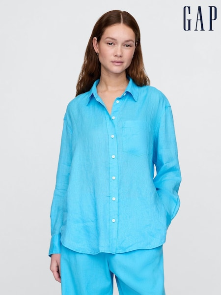 Gap Bright Blue 100% Linen Oversized Shirt (W24433) | £75