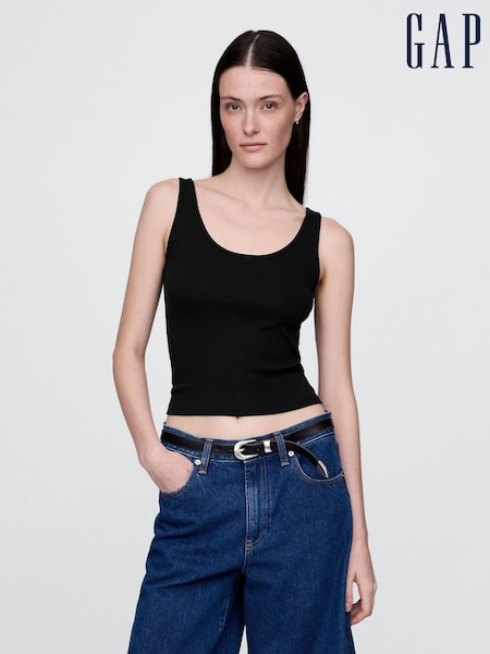 Gap Black Modern Cotton-Modal Scoop Neck Cropped Vest (W24457) | £12