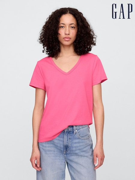 Gap Dark Pink V-Neck Favourite Cotton Short Sleeve T-Shirt (W24464) | £12