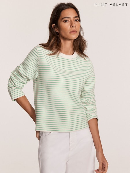 Mint Velvet Green Textured Striped Sweatshirt (W24481) | £79