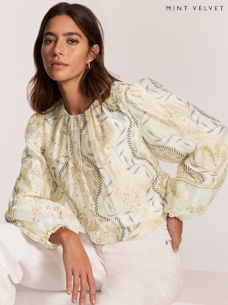 Mint Velvet Yellow Print Cropped Top (W24488) | £99