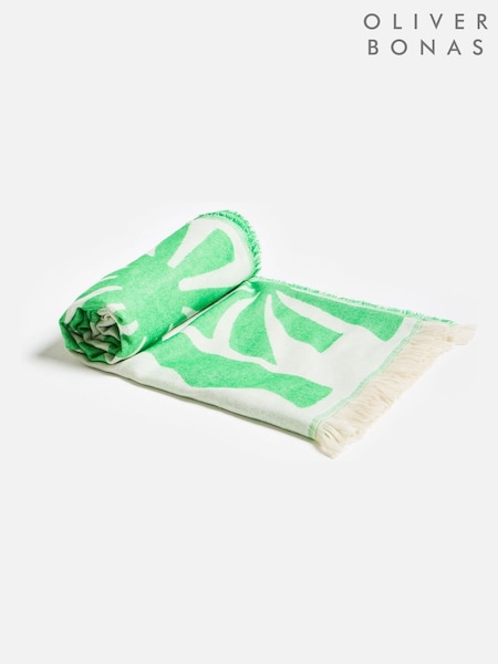 Oliver Bonas Green Azure Palm Tile Jacquard Throw (W24495) | £40
