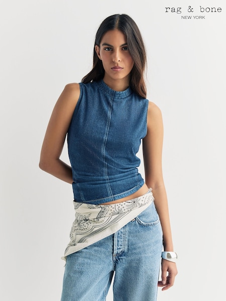 Rag & Bone Blue miramar s/l mesh mock neck Top (W24553) | £175