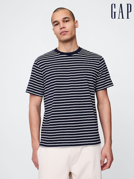 Gap Navy Blue Stripe Heavyweight Original T-Shirt (W24576) | £30