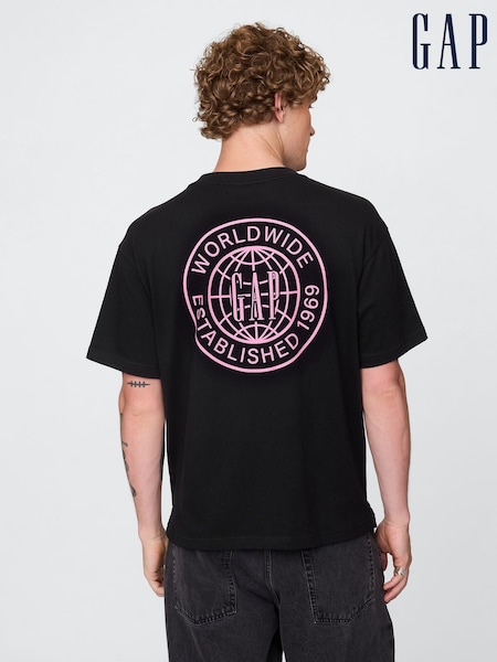 Gap Black Oversized Short Sleeve 100% Cotton World Logo T-Shirt (W24593) | £30