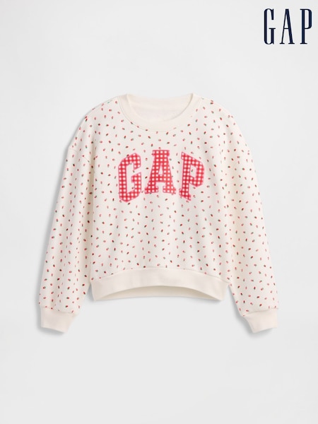 Gap Cream Strawberry/Gingham Logo Fleece Lined Sweatshirt (4-13yrs) (W24599) | £20