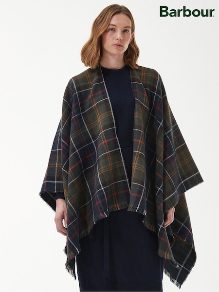 Barbour® Green Tartan Montieth Serape Cape (W24633) | £65