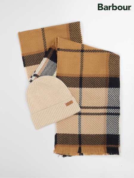 Barbour® Brown Pendle Beanie Hat & Blair Scarf Gift Box Set (W24640) | £55