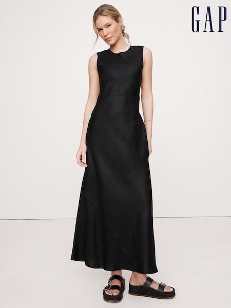 Banana Republic Black Backless Linen Maxi Dress (W24673) | £185