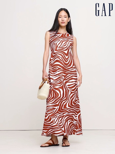 Banana Republic Brown/White Print Backless Linen Maxi Dress (W24679) | £185