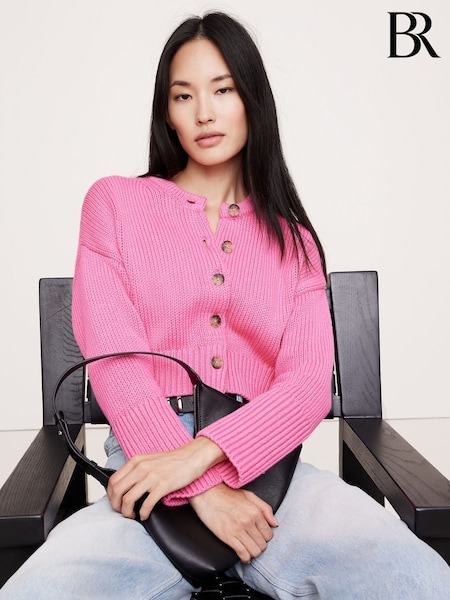 Banana Republic Pink Oversized Cotton Cropped Cardigan (W24684) | £95