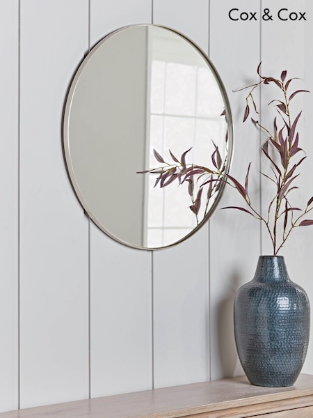 Cox & Cox Antique Silver Slim Frame Round Medium Mirror (W24703) | £195