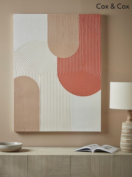 Cox & Cox White Blush Textured Layered Arch Canvas Wall Art (W24721) | £125