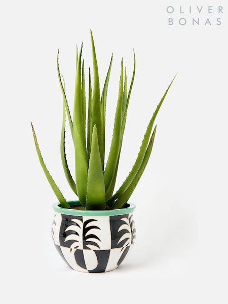 Oliver Bonas Black Pineapple Chequerboard Outdoor Plant Pot (W24731) | £35