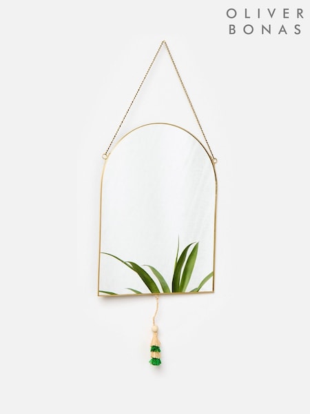 Oliver Bonas Green Raffia Arched Hanging Wall Mirror (W24732) | £28