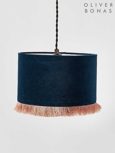 Oliver Bonas Blue Ero Velvet And Tassel Drum Lamp Shade (W24734) | £30