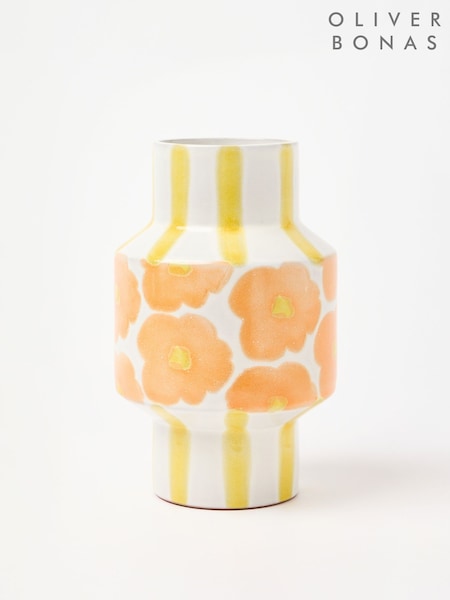 Oliver Bonas Yellow Zahra Orange Floral Ceramic Vase (W24735) | £35