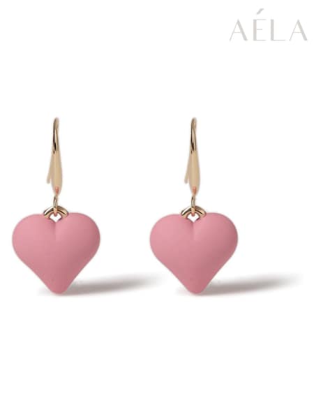 Aela Pink Heart Print Powder Coat Drop Earrings (W24823) | £9.50