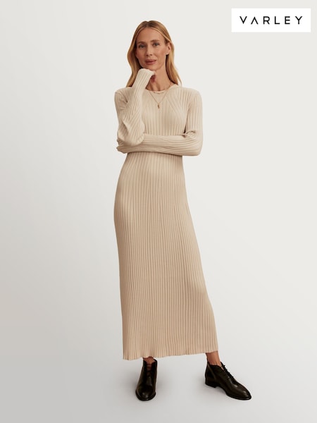 Varley Silver Birch Axel Rib Knit Midi Dress (W24895) | £140