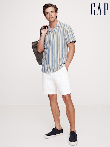 Banana Republic Blue Standard-Fit Textured Linen-Cotton Resort Shirt (W24996) | £60