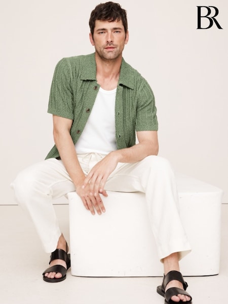 Banana Republic Green Wide-Ribbed Cotton Knit Shirt (W24999) | £95