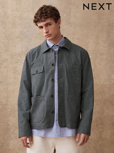 Grey Texture Smart Brushed Cotton Texture Chore Jacket (W25014) | £59