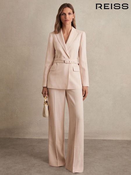 Reiss Pink Darcie Petite Wide-Leg Suit Trousers (W25022) | £180