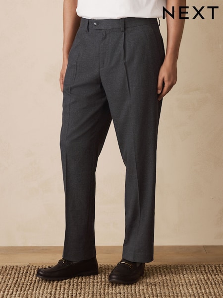 Grey Texture Straight Fit Smart Textured Trousers (W25034) | £40