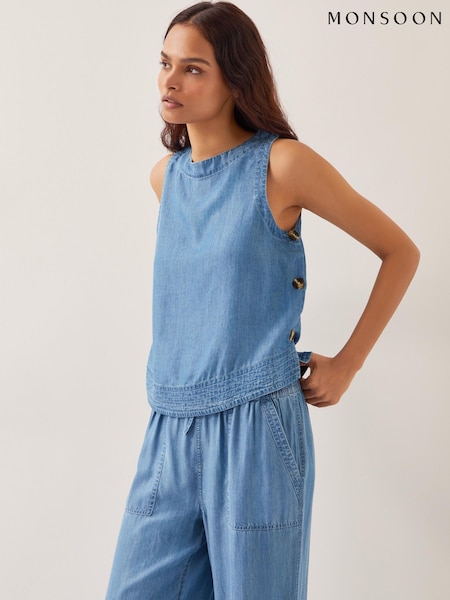 Monsoon Blue Nyla Button Side Tank Top (W25040) | £59