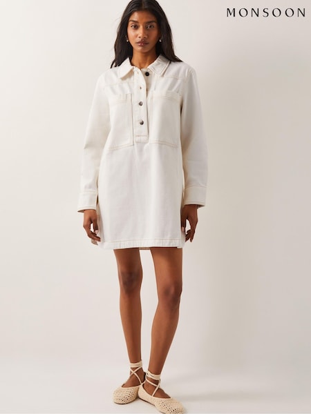 Monsoon Natural Nara Denim Tunic Shirt 100% Cotton Dress (W25044) | £75