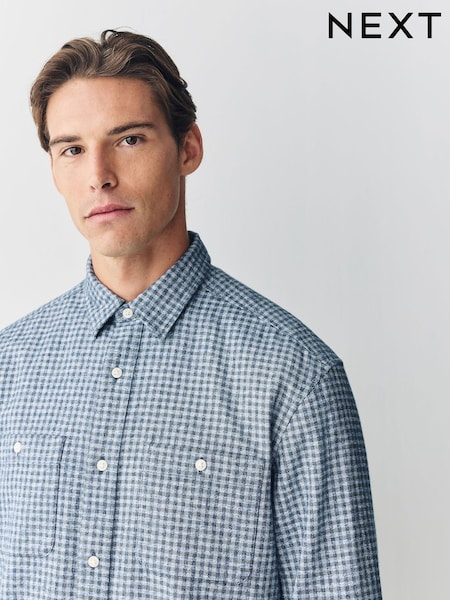 Blue Twin Pocket Long Sleeve Check Shirt (W25063) | £35