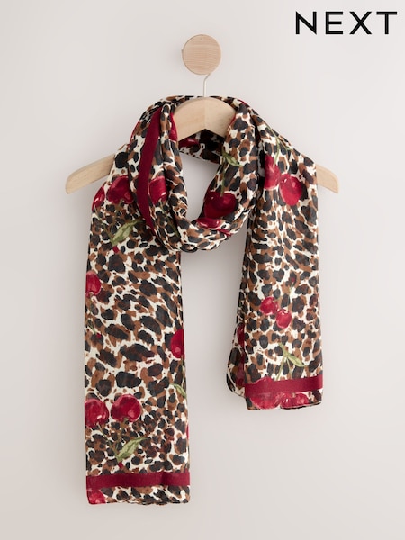 Leopard with Cherry Motif Lightweight Scarf (W25087) | £14