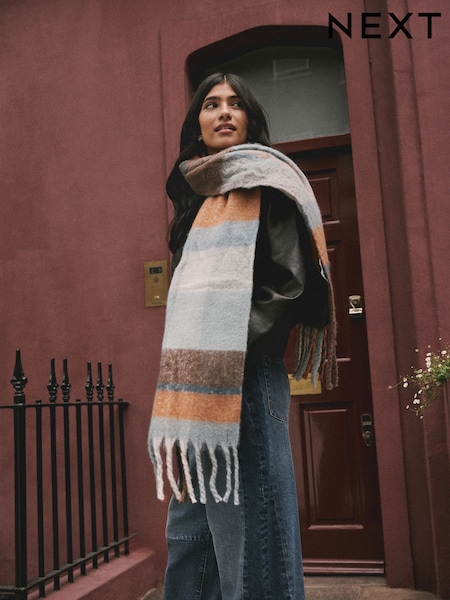 Blue/Orange Heavyweight Brushed Blanket Scarf (W25095) | £20
