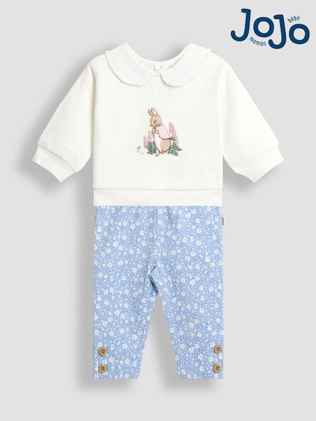 JoJo Maman Bébé Blue Floral Flopsy Appliqué Sweatshirt Leggings & Headband Set (W25131) | £32 - £34