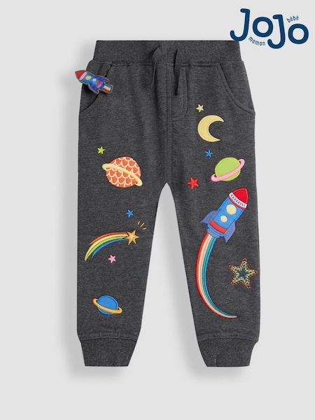 JoJo Maman Bébé Charcoal Grey Space Appliqué Joggers (W25156) | £17 - £20