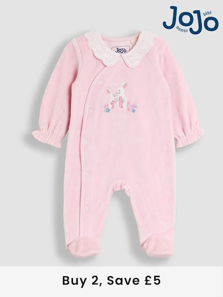 JoJo Maman Bébé Pale Pink Bunny Appliqué Velour Collared All-In-One (W25158) | £24