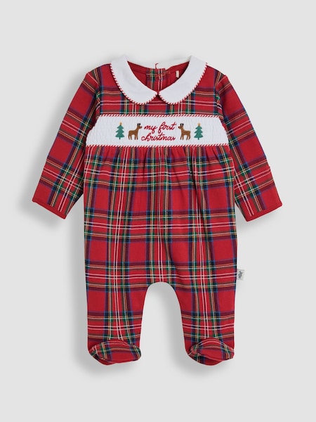 JoJo Maman Bébé Red Tartan My First Christmas Footed Sleepsuit (W25163) | £24