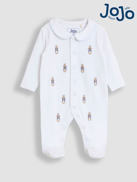 JoJo Maman Bébé White Peter Rabbit Embroidered Sleepsuit (W25185) | £24