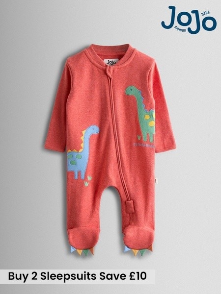 JoJo Maman Bébé Orange Character Appliqué Footed Sleepsuit (W25192) | £22