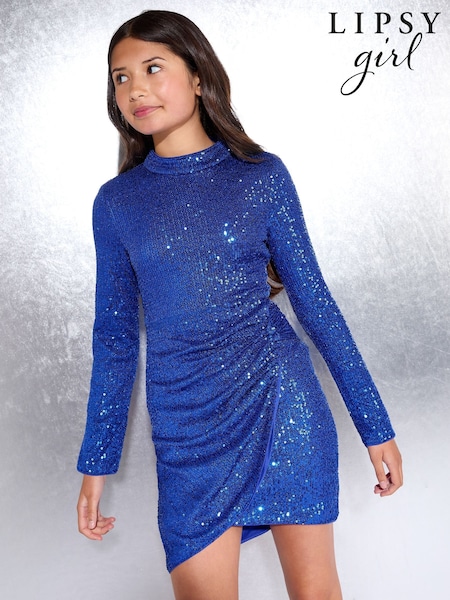 Lipsy Black Sequin Sleeve Knit Party Dress (5-16yrs) (W25231) | £37 - £45