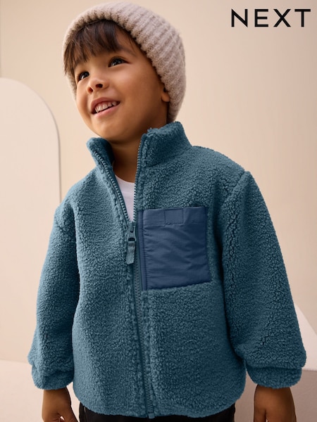 Blue Plain Funnel Neck Fleece Zip Through (3mths-7yrs) (W25292) | £16 - £20