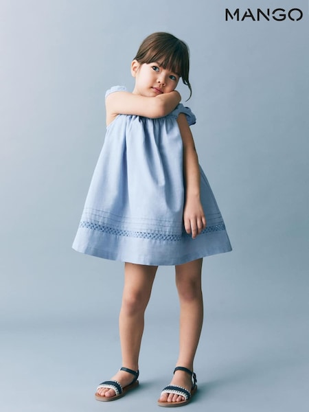 Mango Blue Embroidered Detail Dress (W25319) | £26