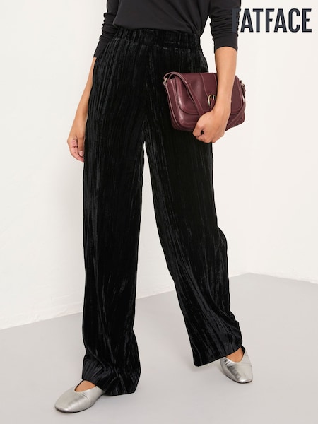 FatFace Hetty Black Wide Leg Crinkle Velvet Trousers (W25333) | £59