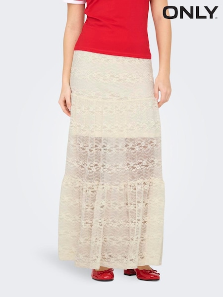 ONLY Cream Lace Lined Maxi Boho Skirt (W25335) | £38